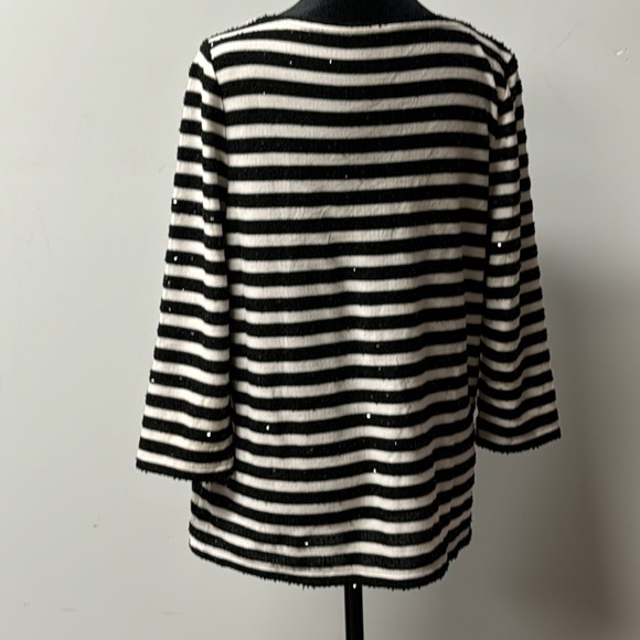 Talbots Sweater Womens Large Petite Sequin Striped Black White Scoop Neck Top - Picture 5 of 9